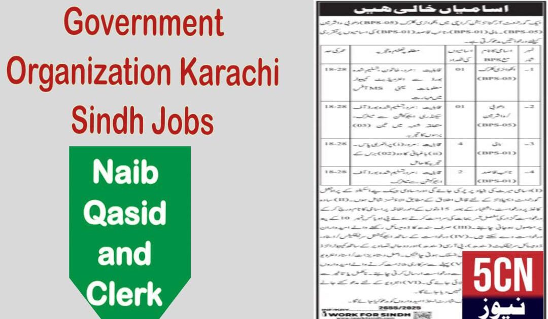 Job alert today, Government Organization Karachi Sindh Jobs 2025