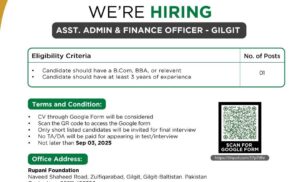 job alert today rupani foundation jobs-2025 assistant admin finance officer gilgit