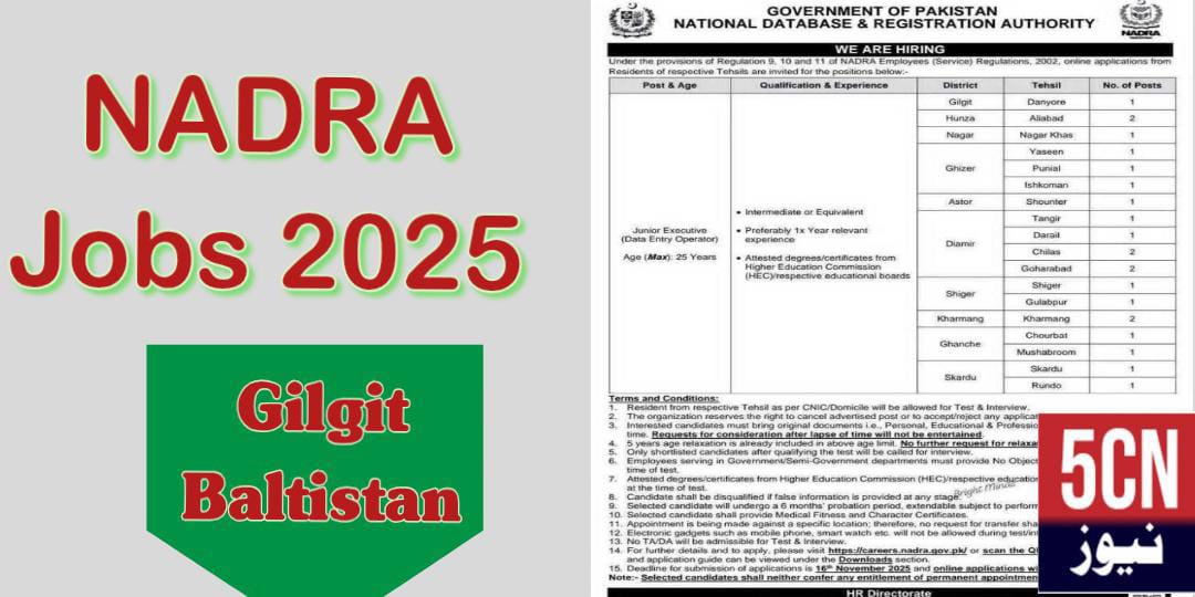 job alert today, NADRA Jobs 2025 1 Job alert today, NADRA Jobs 2025, Junior Executive (Data Entry Operator) Across Gilgit Baltistan